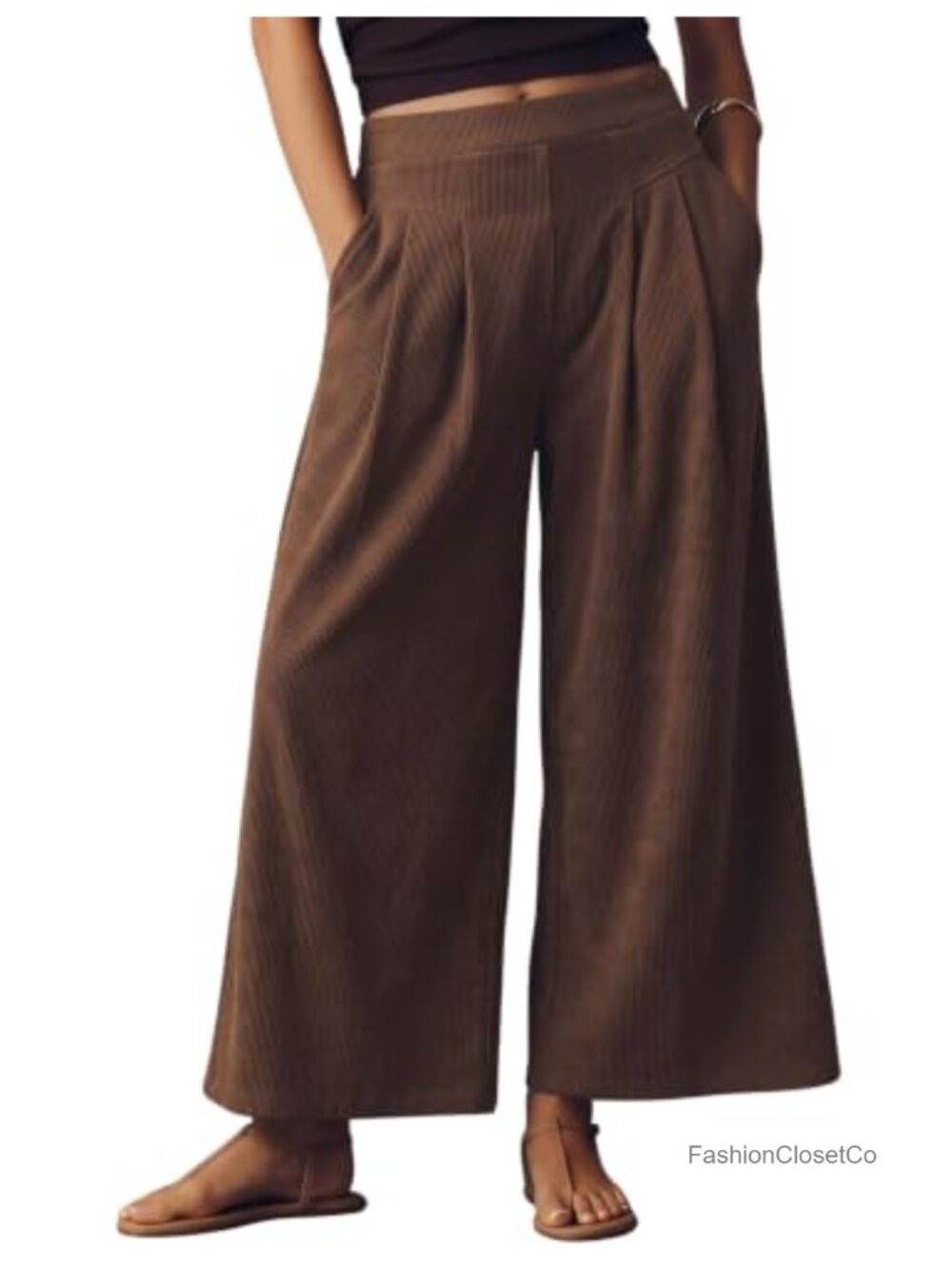 Corduroy Pants Women High Waist Wide Leg Pleated Trousers Loose Fit